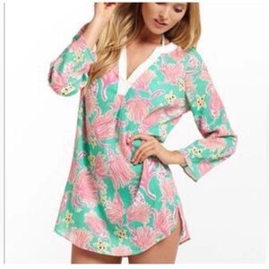 Lilly Pulitzer Pink and Green Floral Starfish Tunic swim cover up